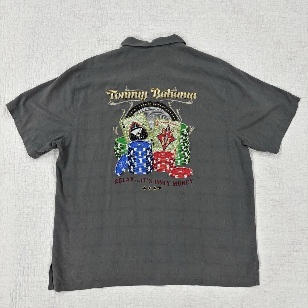 Tommy Bahama Shirt Mens Large Casino Bachelor Poker Gamblers Paradise Silk Camp